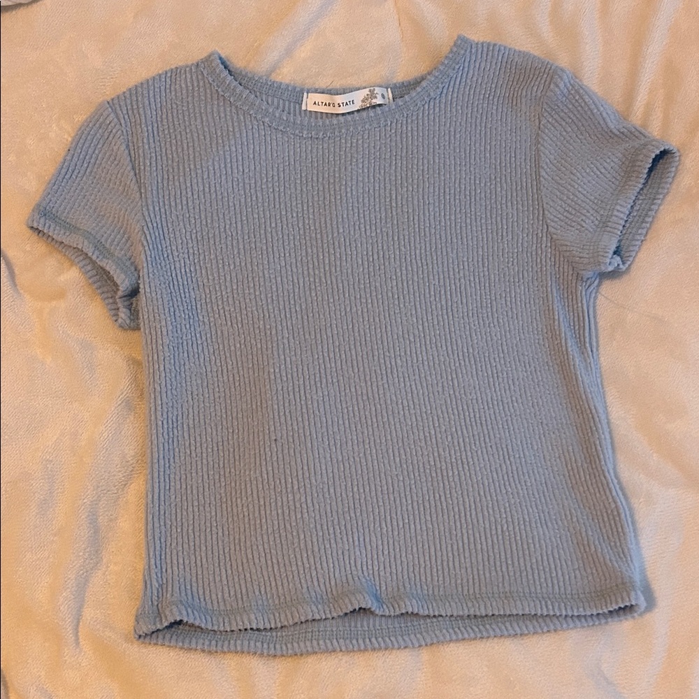 Altar'd State Light Blue Ribbed Crop Top